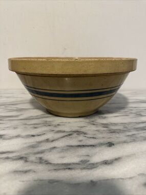 Antique yellow ware Stoneware Mixing Bowl with Blue Band